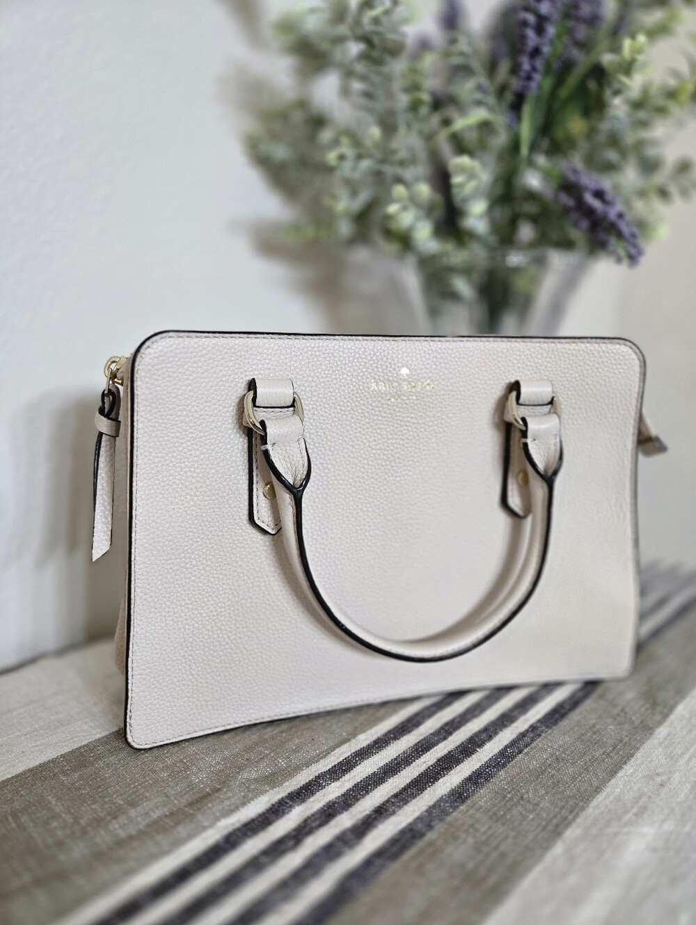 Kate Spade Pebbled Cream Satchel with Gold Hardware